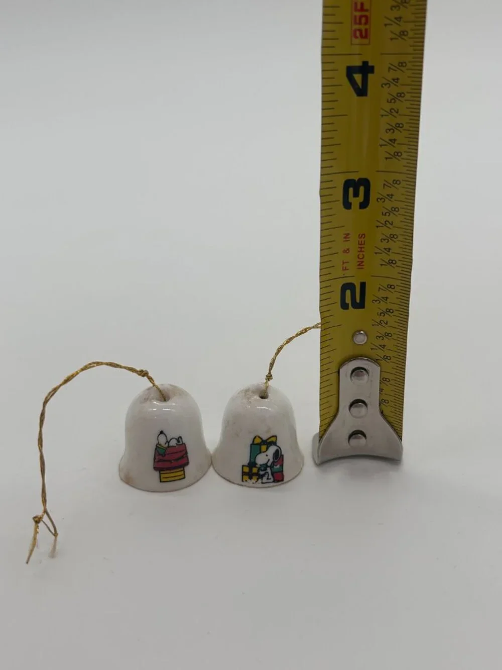 Vintage 1958 Peanuts Snoopy On Dog House Porcelain Mini Bell Ornament Lot of 2 - Picture 8 of 8